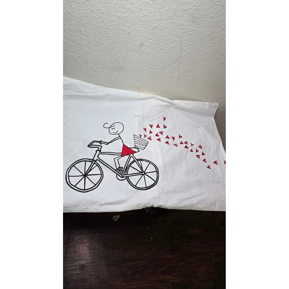 Sleeposophy Pillowcases Set Unisex Standard White Hearts Bicycle Proposal Cotton